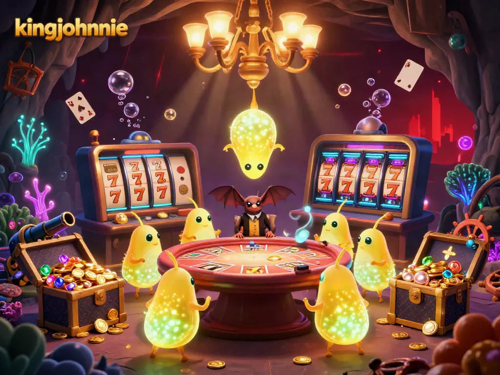 Engage with kingjohnnie's whimsical casino world, featuring glowing glowworms illuminating thrilling games.