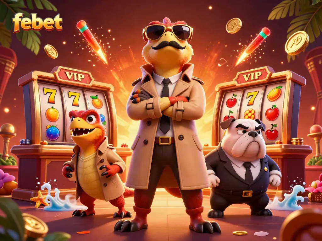 Engage in thrilling gaming action at febet, featuring raptors sneaking into a casino.