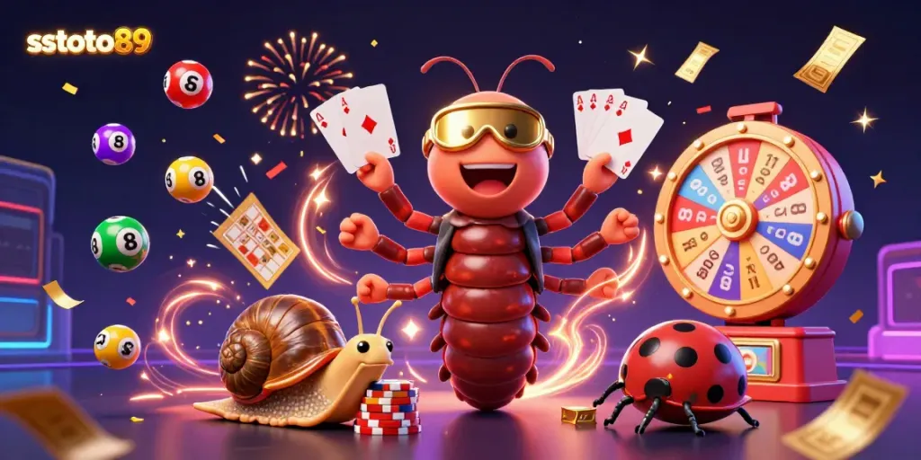 Sstoto89 menghadirkan dealer beruap kartun dan pemain taruhan dalam ilustrasi kasino yang dinamis.