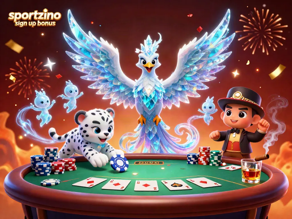 Engage with the vibrant sportzino sign up bonus illustration showcasing playful casino characters and elements.