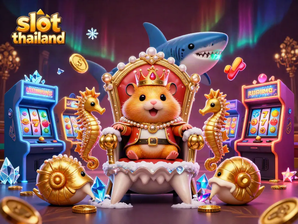 Experience thrilling gameplay with slot thailand, showcasing dynamic golden hamster royalty and vibrant arcade elements.
